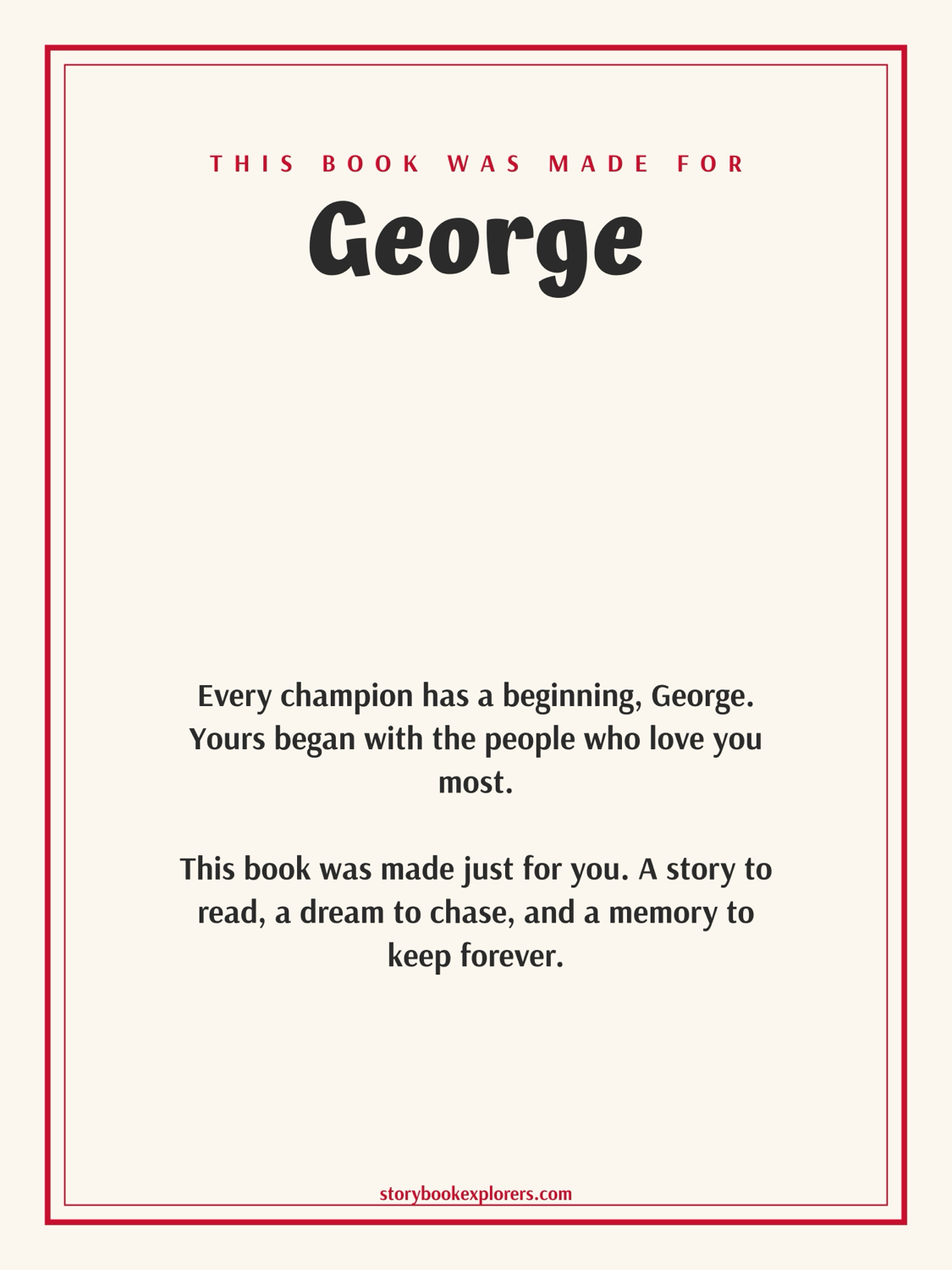Dedication page - personalised keepsake message